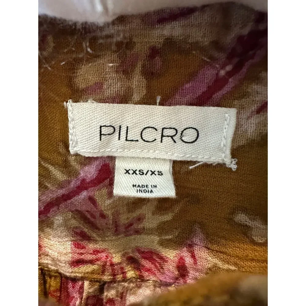 ANTHROPOLOGIE | Pilcro Gold Floral Cotton Boho Short Sleeve Blouse Top | XS
